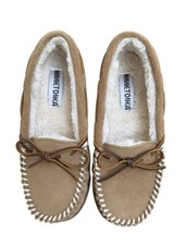 Minnetonka Women Suede Moccasin Slippers 40615 Tan Faux Fur Lined 7M