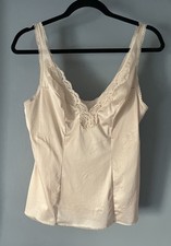 Vintage Vassarette Beige Cami Camisole Top Lace Trim Satin Layering Sz 36 EUC S