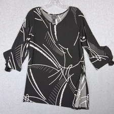 Clara Sun Woo Womens Top XS Black White Asymmetric Artsy Slinky Geometric Print