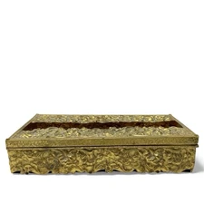 Vintage Hollywood Regency Brass Floral Embossed Rectangle Tissue Box Holder