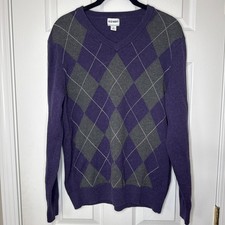Ivy League Preppy Purple Charcoal Argyle Sweater Medium