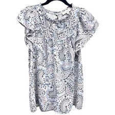 Loft Women's Size XS Pastel Paisley Sleeveless Ruffle Blouse Top