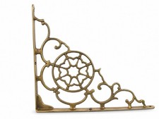 Pair Of Large Victorian Solid Brass  Shelf Brackets Hex Star 12&rdquo; X  10&rdquo; Heavy