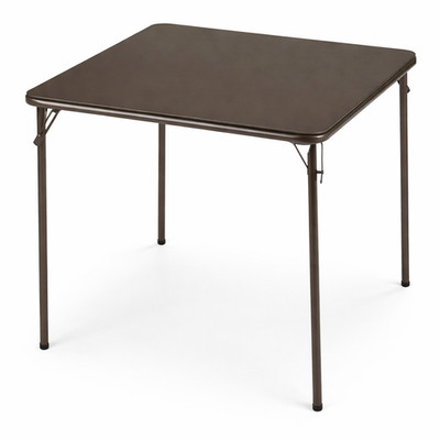 MECO 34'' Square Folding Card Table Cinnabar Red Steel Padded Vinyl Top Portable