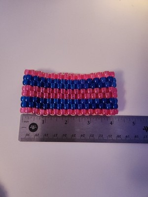 handmade poni bead kandi cuff / 12.5'' circumference / pink and blue stripes