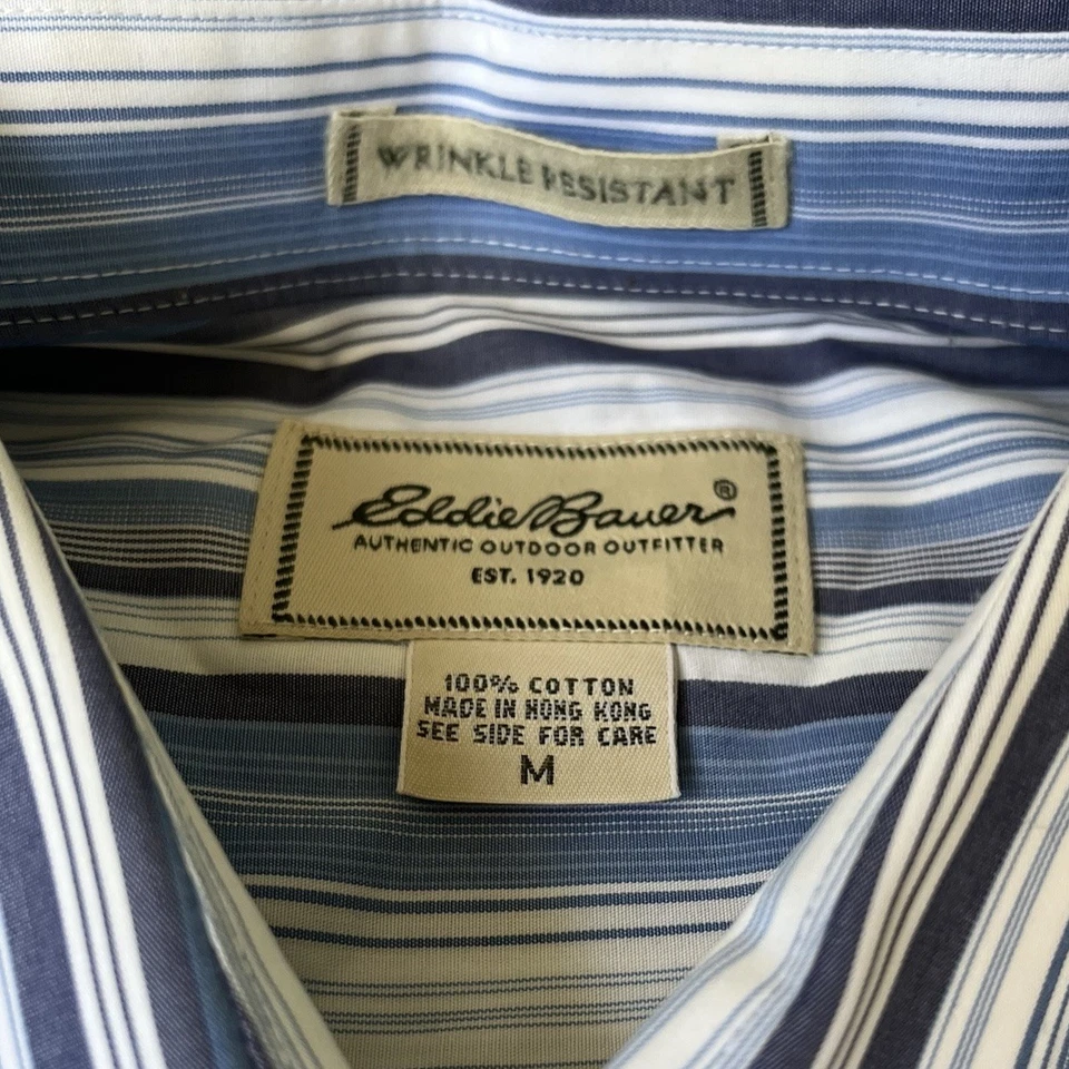 Eddie Bauer Shirt Mens M Blue Striped Long Sleeve Button Up Wrinkle Resistant - Image 3 of 4