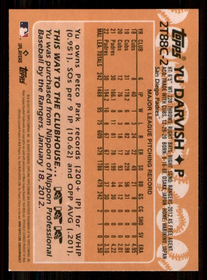 2023 Topps '88 Topps Silver Pack Chrome Series 2 #2T88C2 Yu Darvish - Image 2 of 2