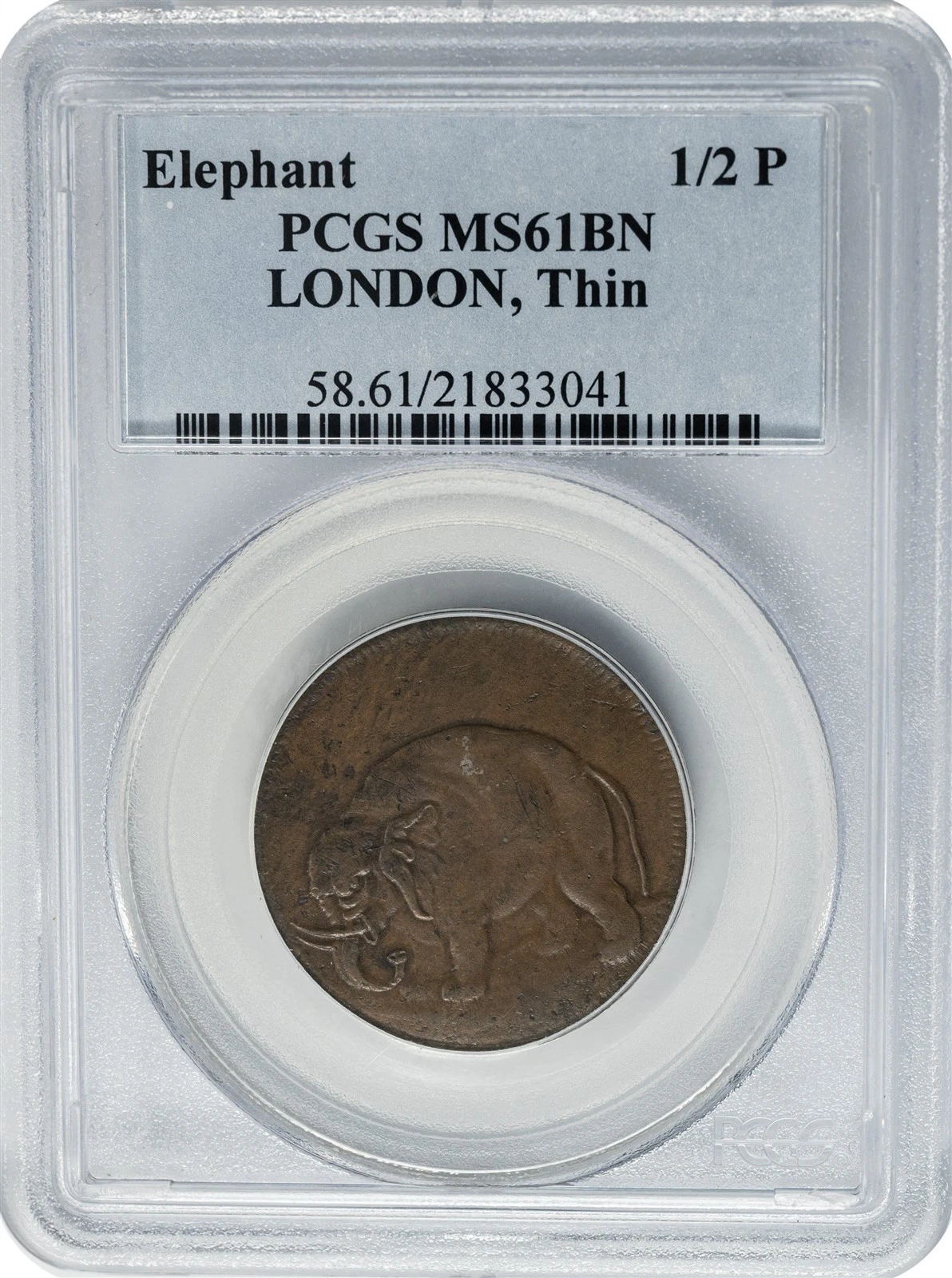 Elephant 1/2P London Thin MS61 PCGS 951329-4
