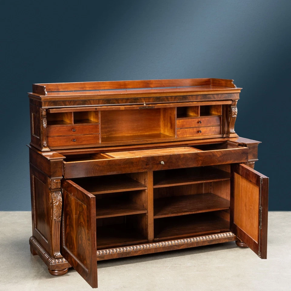 Antique Writing Desk Cabinetmake Henry Thomas Peters Mahogany Feather Genoa 1840 - Image 2 of 4