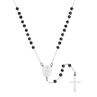 Cross Necklace, Religious Black Bead Rosary Cross Necklace -Y Necklace for Wo...