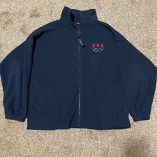 Vintage USA Olympic Games Fleece Jacket Navy Blue Full Zip Mens Med Made in USA