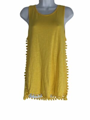 $100 Neiman Marcus Women's Yellow Sleeveless Bobble Fringe Tank Top Size Small