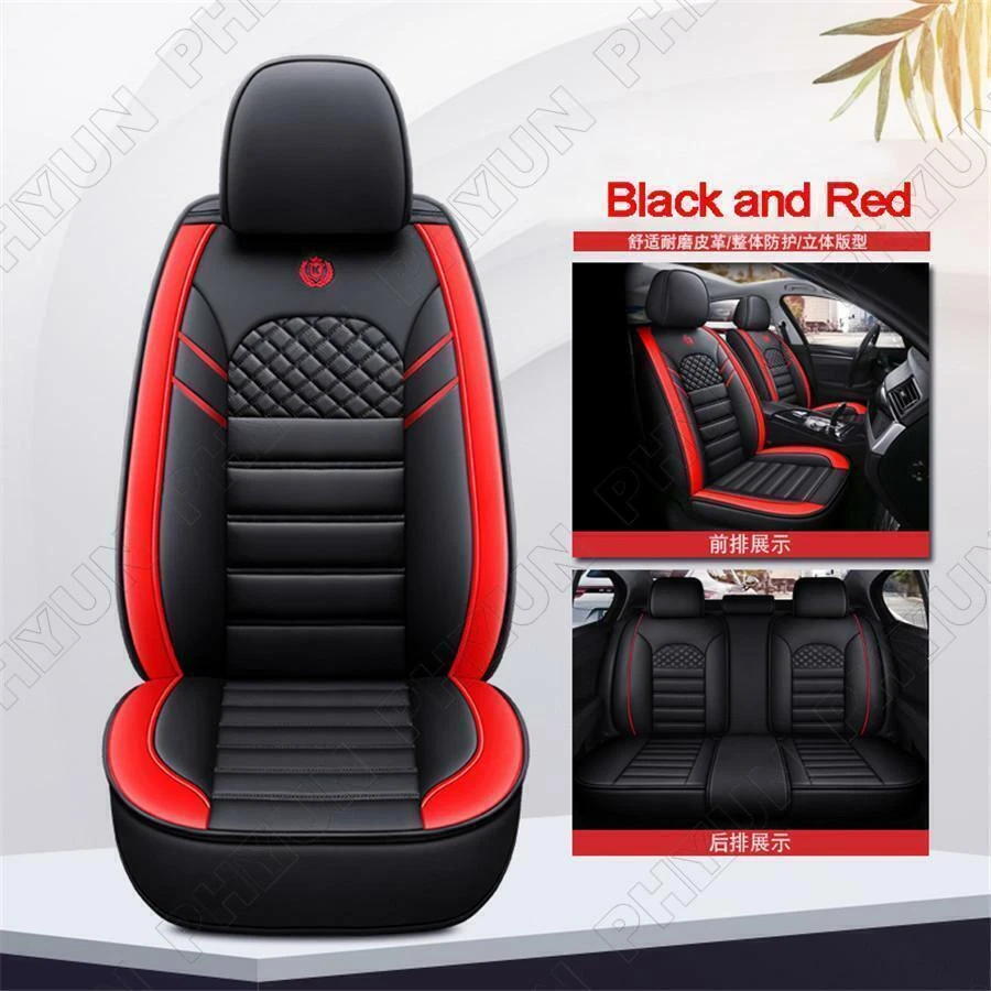 Black & Red PU Leather Car 5-Seats Seat Covers Protector Cushion For All Seasons - Imagem 3 de 4