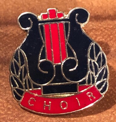 Vintage CHOIR Harp Gold Tone Metal Black/ Red Enamel Lapel Pin Pinback ...