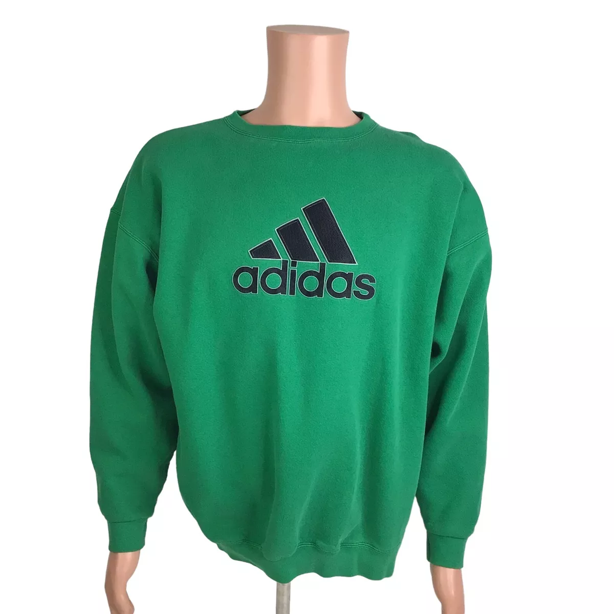 Vintage Adidas Embroidered Spell Out Logo Large Green Crewneck Sweatshirt Y2K eBay