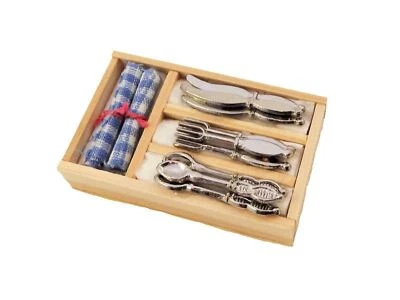 Cubiertos y servilletas para casa de muñecas Melody Jane en bandeja accesorio de cocina comedor 1:12