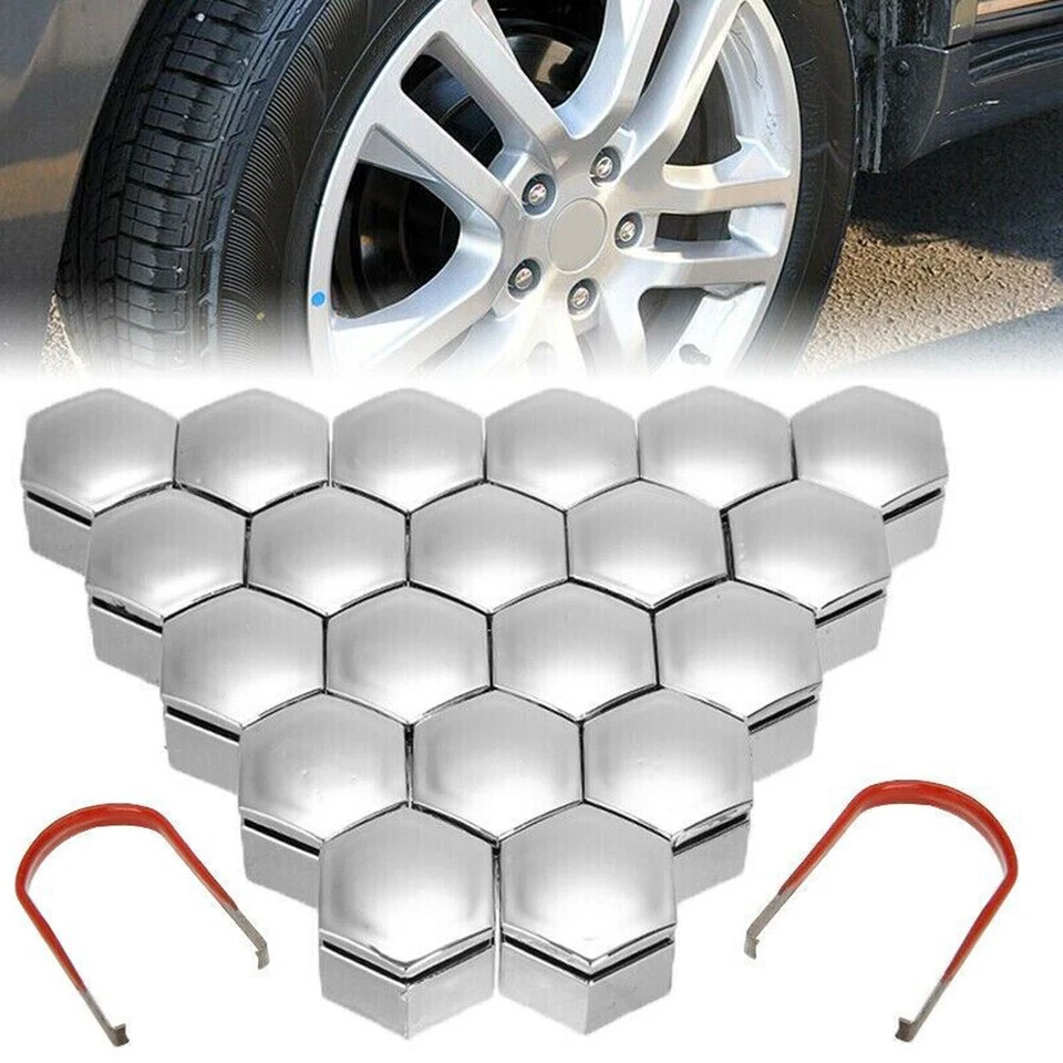 20Pcs 17mm Chrome Car Wheel Lug Nut Bolt Center Cover Screw Nuts&Clip Tool Kits Foto 3 de 4