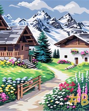 Countryside Below the Snowy Mountains Printed Needlepoint Canvas FA16