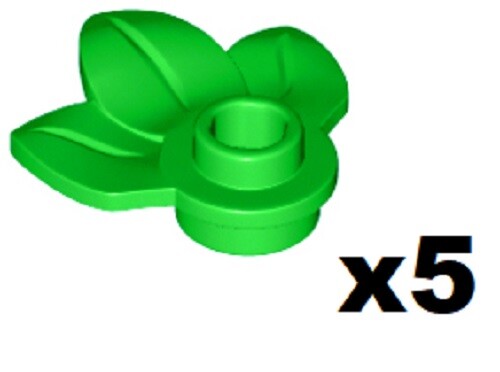 🧱 LEGO 5 New Bright Green Plant Plate Round 1 x 1 Stud 3 Leaves Part 32607 D642 - Picture 1 of 2