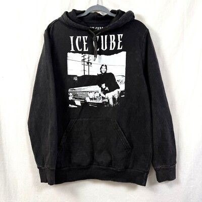 Ice Cube Dough Boy Hoodie Mens Sz L Black Faded Graphic Sweatshirt Rap Hip Hop