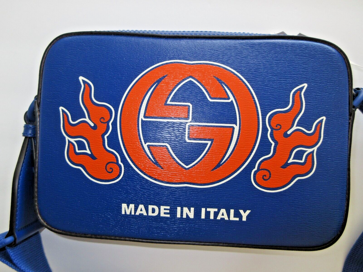 GUCCI made in italy ショルダーバッグ RARE Gucci NY Sports colors Blue/Orange Made in Italy logo