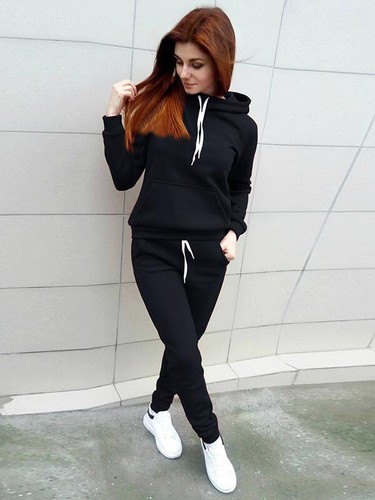 Completo Mujer Suéter Pantalones Deportivo Chándal Casa Negro Cómodo 3939 |  eBay