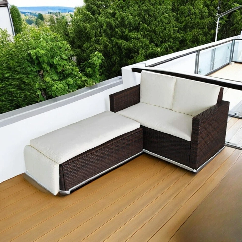 Rattan Outdoor Garten Terrasse Korb Möbelset Sonnenbett Sofa 2-Sitzer Liege - Bild 2 von 4