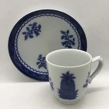 Rare! VTG Mottahedeh Vista Alegre Blue Pineapple Demitasse Cup & Saucer Portugal