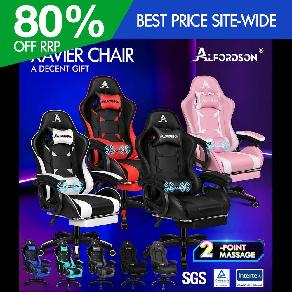 ALFORDSON Chaise Gaming avec Chaise Bureau de Massage Lombaire