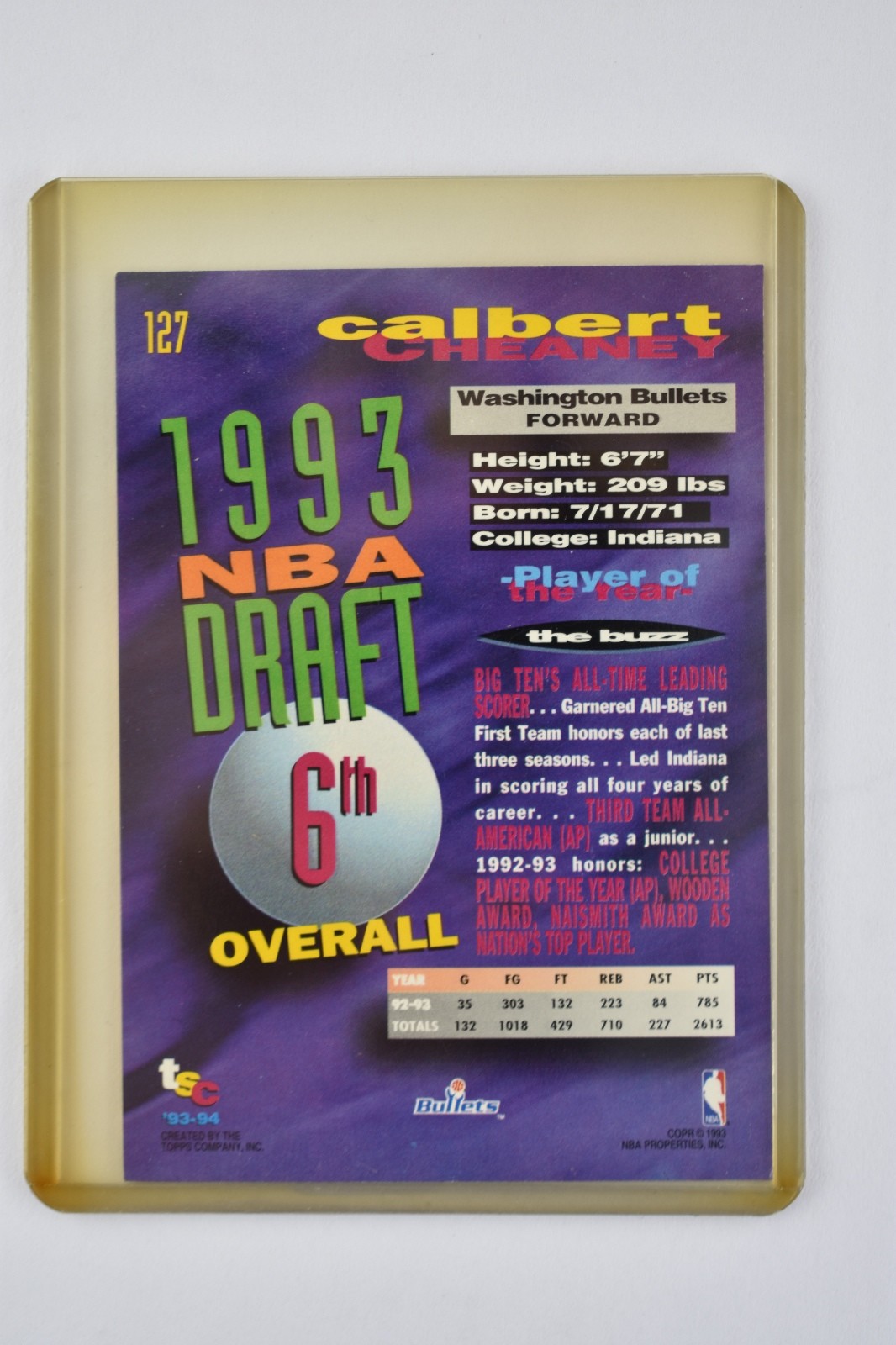 1993 Topps Stadium Club Members Only Washington Bullets Calbert Cheaney #127 MT