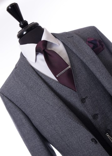 Mens Grey Blue Check Wedding Suit Slim Fit 3 Piece 42R W36 L31 - Picture 5 of 11