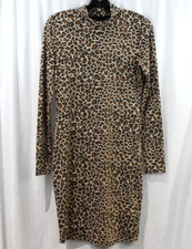 NWT Bardot Womens Tan Leopard Print Long Sleeve Mock Neck Dress M