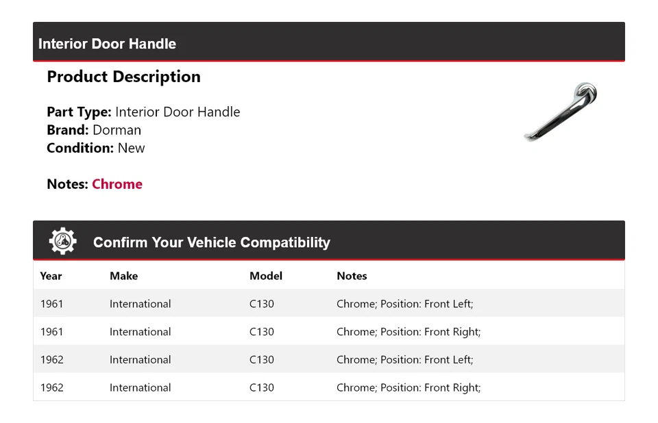 Manija de puerta interior para International C130 Dorman 1961-1962 Foto 2 de 4