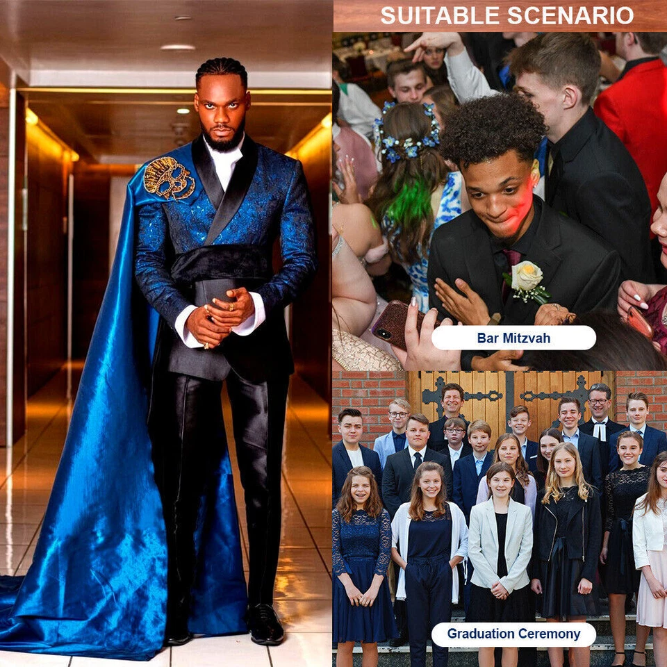 Trajes de satén reales para hombre Chaqueta Pantalón con capa larga Moda Formal Fiesta Ropa Nuevo Foto 2 de 4