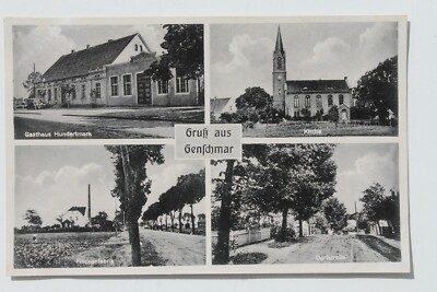 31672 AK Genschmar Gasthaus Hundertmark, Kirche, Flocken-Fabrik, Dorfstraße 1943