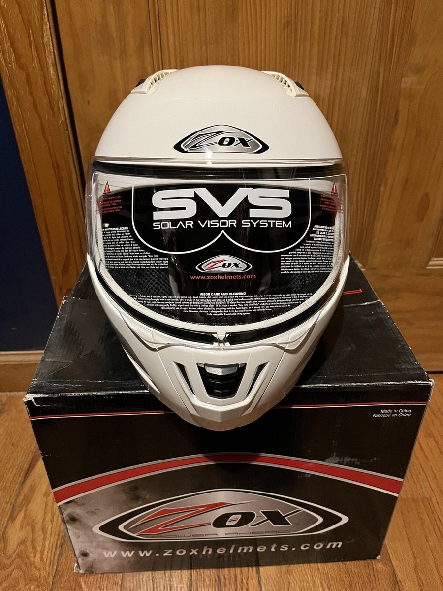 Zox Condor SVS White Motorcycle Helmet With Solar Vision System Adult Small