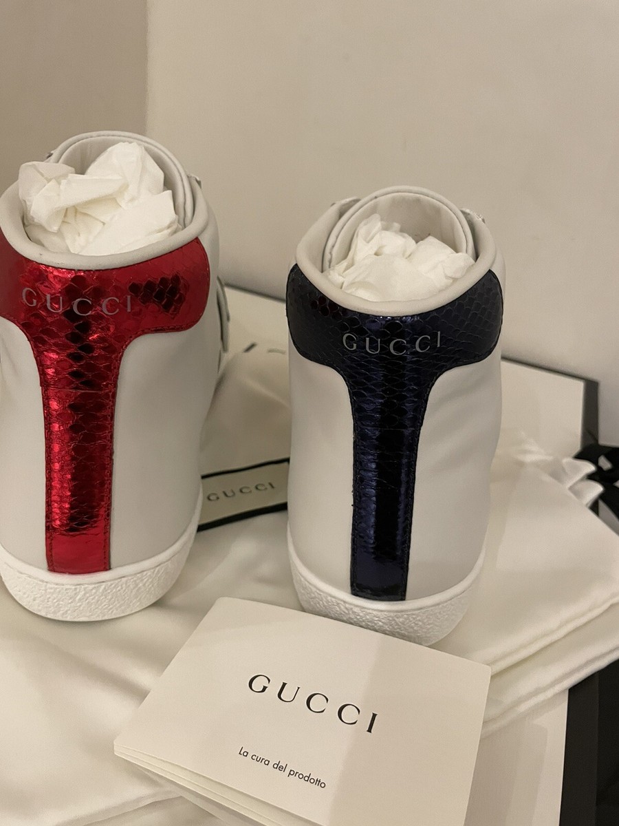 with box Rare Gucci Ace Calfskin Tiger Patches High Top Sneakers
