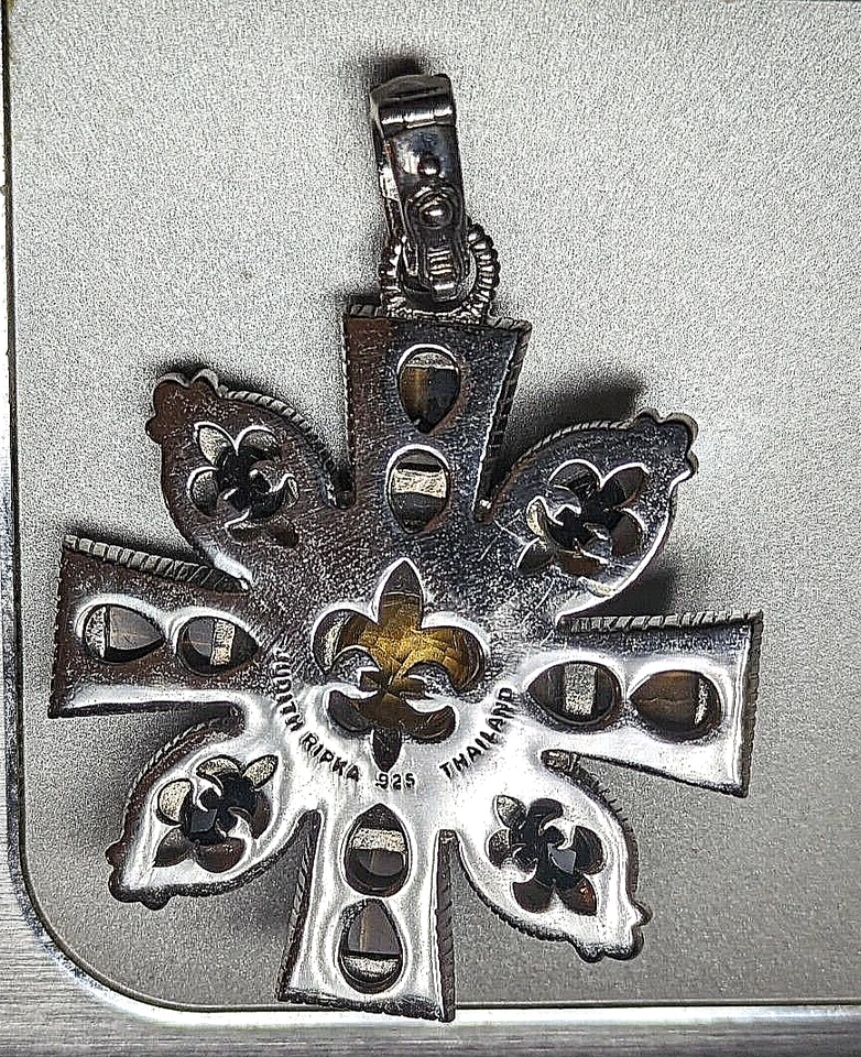 Judith Ripka prata esterlina citrino olho de tigre e ônix GRANDE bolsa/caixa pingente - Imagem 4 de 4