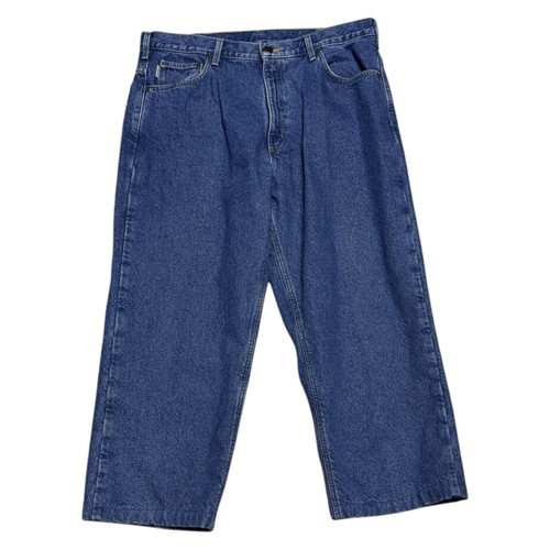 Carhartt Pants Relaxed Fit Flannel Plaid Lined Blue Work Denim Jeans Mens 36x26 - Picture 4 of 8