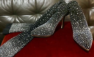 Zhangz -  Knight  Black Rhinestone Over-the-Knee Stocking Thigh High Boots - 35