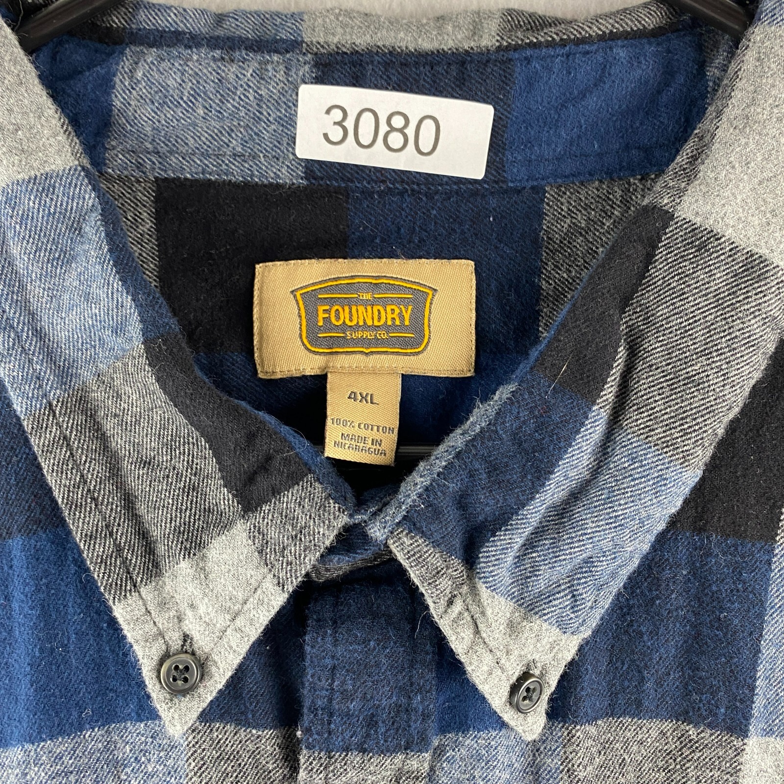 Foundry Shirt Mens 4XL Blue Plaid Flannel Button-Up Long Sleeve Pockets Big Tall