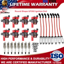 8X Ignition Coil Round+Spark Plug+Wires set For Chevy Silverado 1500 2500 GMC US