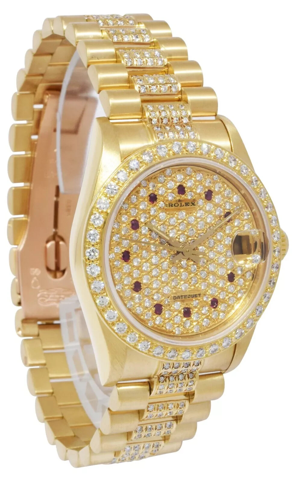 Rolex Datejust President 18k YG Pave Diamond & Ruby Dial Lady 31mm Watch 68278 image 5