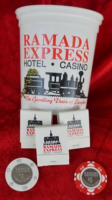 Laughlin Casino Becher Ramada Express mit 1$+5$ Chip & Streichhölzer