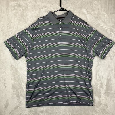 Nike Tiger Woods Shirt Mens XL Gray Green Pink Stripe Golf Polo Dri Fit Stretch