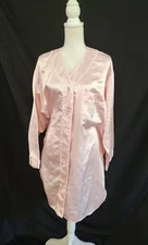 Vintage 90's Nightgown Erica Taylor Brushed Back Satin Shine Pink Nightshirt  L