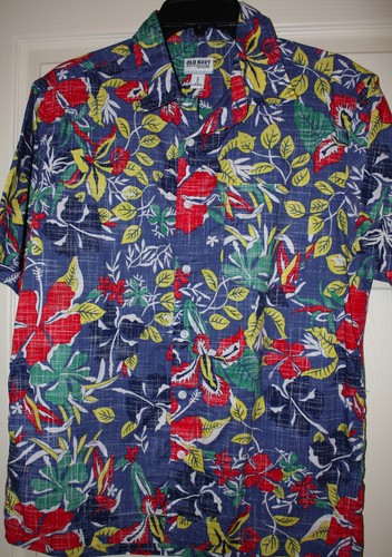 OLD NAVY Blue Floral Cotton SS Mens 