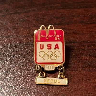 Vintage McDonald's 1988 Olympics Seoul Team USA Employee Lapel Hat Pin