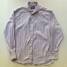 Gitman Bros Button Up Dress Shirt Mens L Plaid Pink Tan Blue Cotton USA Made