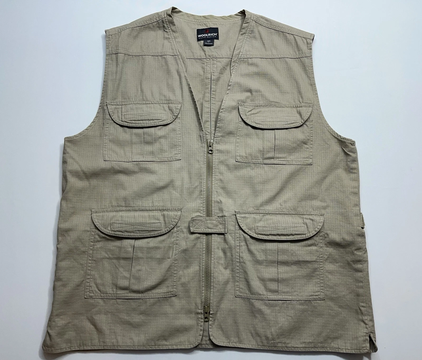 Woolrich Tactical Vest Mens Large Elite Series Khaki RipStop Hunting Fishing